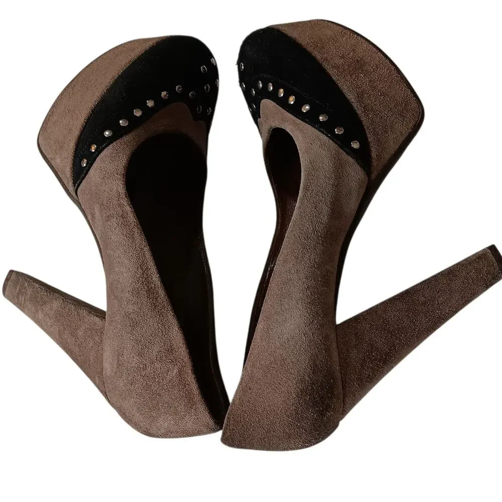 Retro Y2K Marni Platform Studded Suede High Heels 38 Punk Avant‎ Garde Coquette